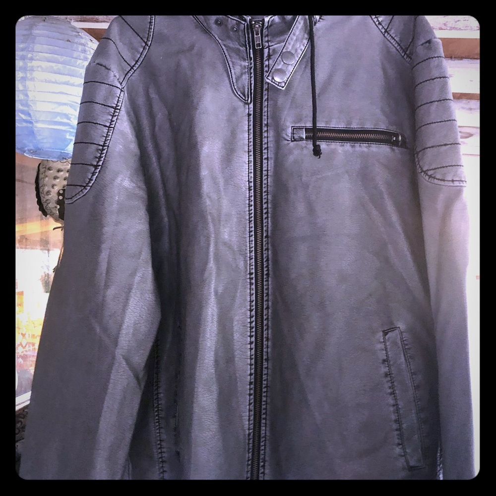 Men’s pleather hoodie jacket